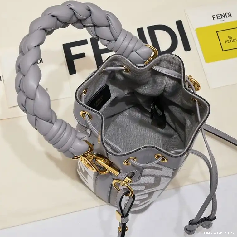 Affordable Bag Tresor Handle Canvas with Fendi FF Motif Mon In Grey Bucket Mini Woven 0404